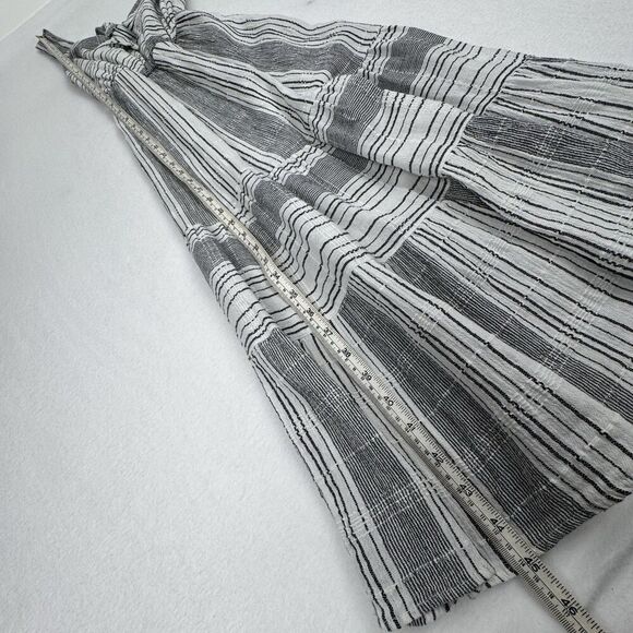 Slate & Willow Tiered Midi Dress Small Black White Stripe Tie Front Boho Cottage - Picture 14 of 15